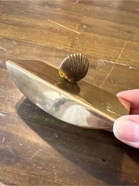 Vintage Brass Ink Blotter Rocker Sea Shell Coastal Stationary Decor MCM Nautical
